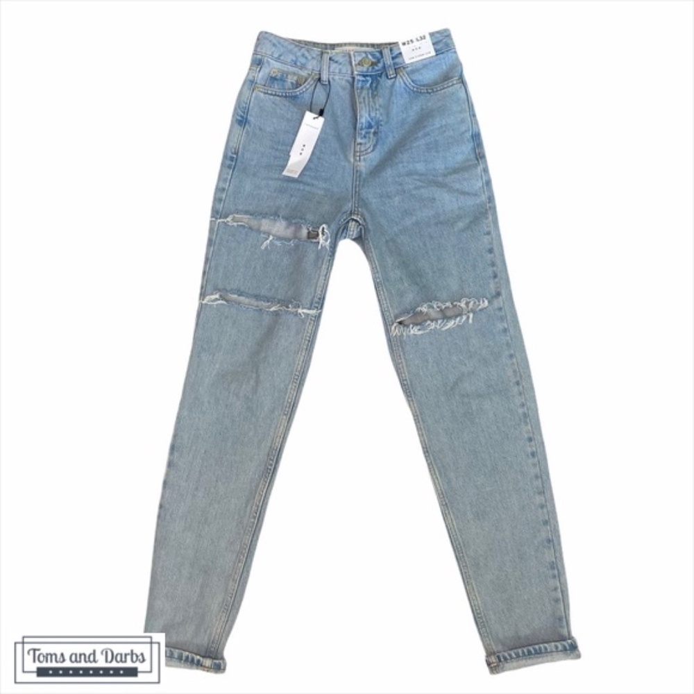 TOPSHOP Premium Distressed Mom Jeans 25W x 32L